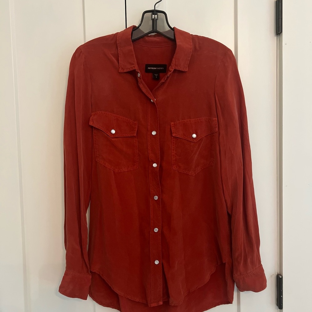 Fifteen Twenty Burnt Orange Button-Up Silky Shirt S